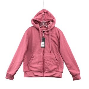 Tracksuit Zip Up Hoodie Women Large Pink Sherpa Lined Fleece Jacket Travel Sport